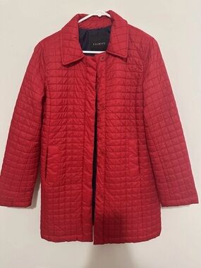 Talbots Red Jacket Stretch Quilted Stitch Design Collared Button Down Size Large